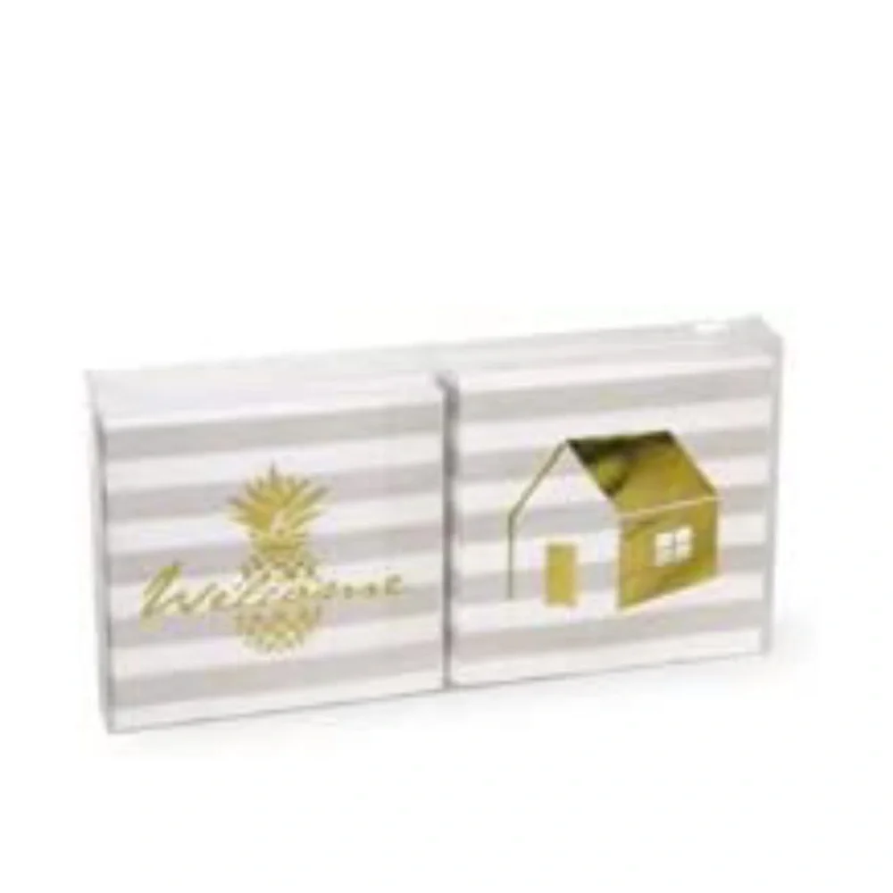Boston International Gold Foil Stamped Paper Cocktail Napkins ~ Welcome Home